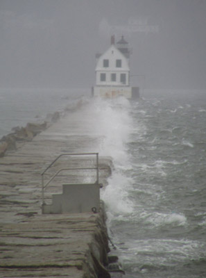 rockland breakwater with storm waves