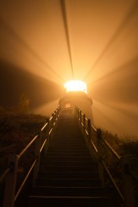 Looking up the stairs toward the Owls Head Lighthouse