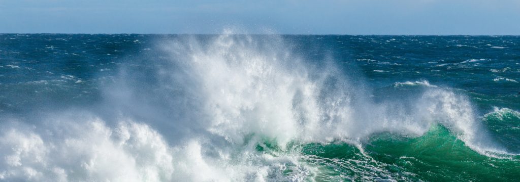 Waves crashing toward the shore