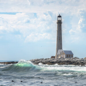 A wave cresting in front of Boon Island Light.